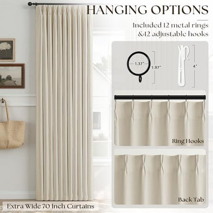 Cream Beige Extra Wide 70 Inch Width 100% Blackout Curtains 84 Inches Long (Cream Beige / 70"W x 84"L (Pack of 1))