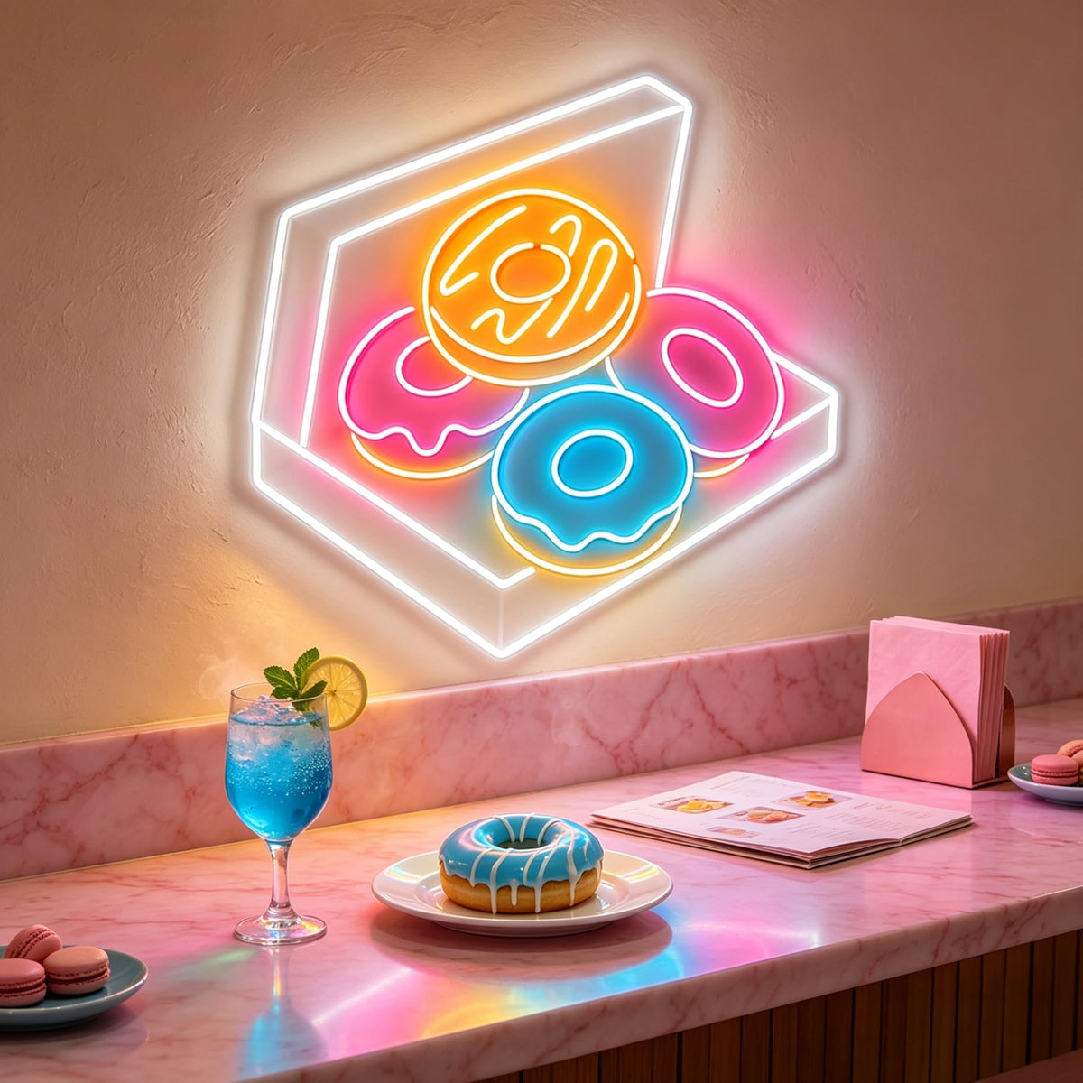 Donut Box LED Neon Sign Food Shop Store Restaurant Cafe Decor‑14.2"x14.0" (Donuts)