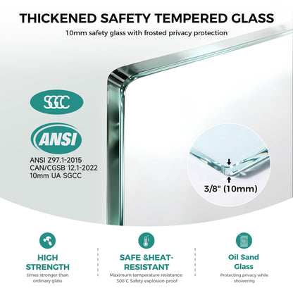 Shower Glass Panel Fixed (Matte Black - Frosted / 32"W x 76"H - 10mm)