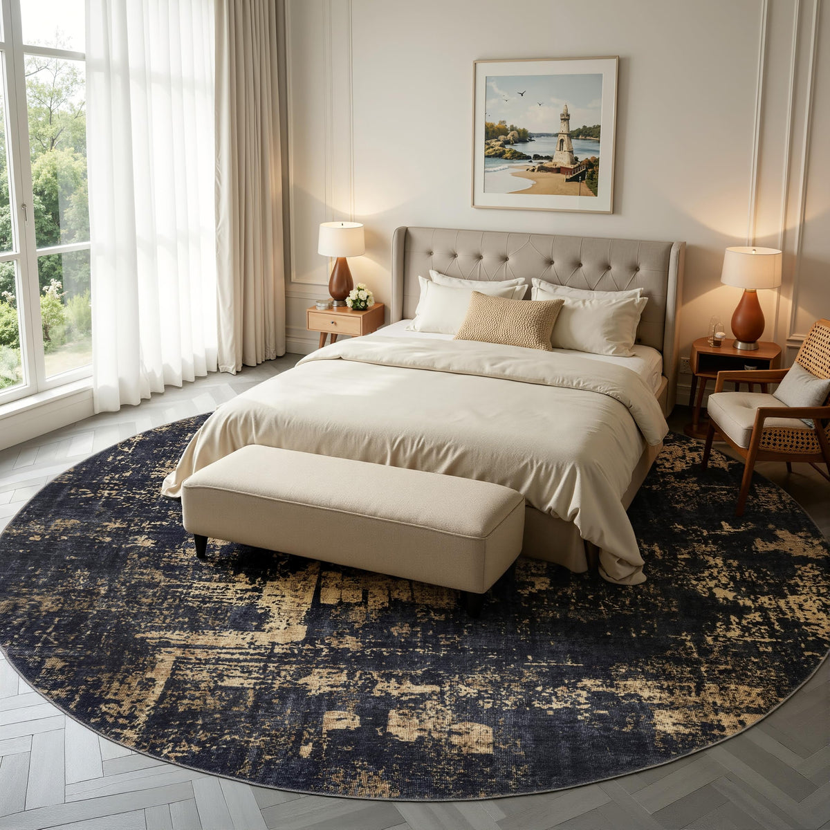 8ft Round Rug (Black & Gold / 8' (Round))