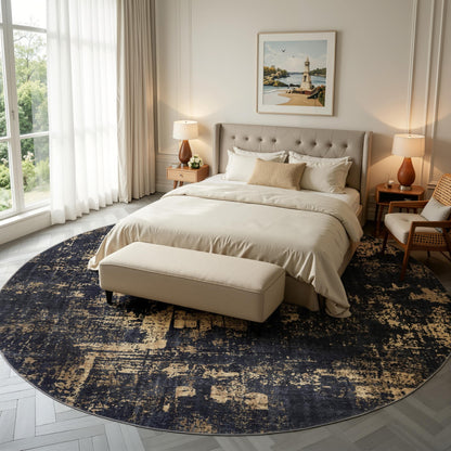 8ft Round Rug (Black & Gold / 8' (Round))