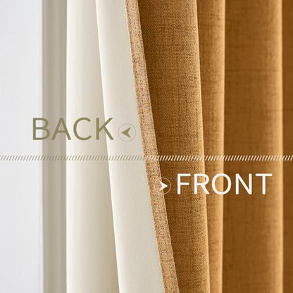 100% Blackout Linen Curtains for Bedroom 52x84 Inches Mustard Yellow (Mustard Yellow / 52"W x 84"L (Pack of 2))