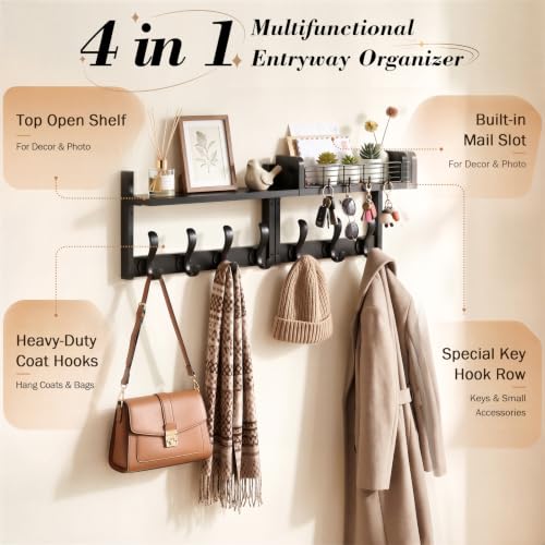 Coat Rack Wall Mount with Shelf
