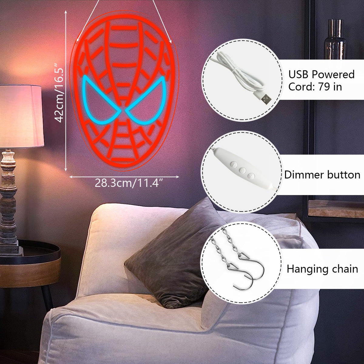 Anime Theme Cartoon LED Neon Sign for Wall Decor (Spider)