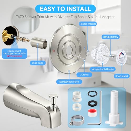 Tub Shower Trim Kit with Tub Spout Compatible with Moen T470 Chateau Valve