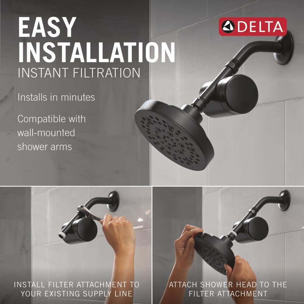 5 Setting Shower Head Matte Black with Clarifi Standard Shower Filter Attachment with Filter (Matte Black)