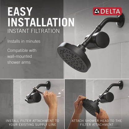5 Setting Shower Head Matte Black with Clarifi Standard Shower Filter Attachment with Filter (Matte Black)