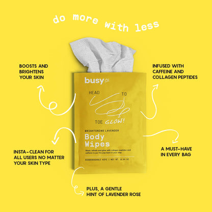 Glow Body Wipes for Women with Caffeine & Collagen Peptides (10 Count (Pack of 3))