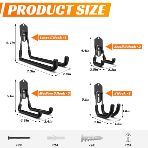 Wall Mounted Garage Storage Hooks Set