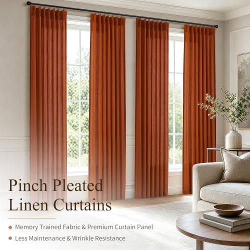 Terracotta Pleated Linen Curtains 90 Inch Long for Living Room (Terracotta / 40"W x 90"L (Pack of 2))
