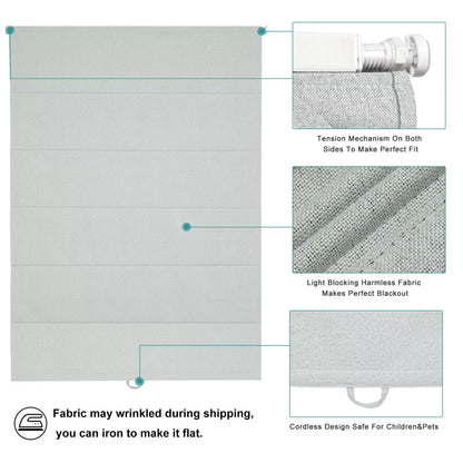 No Drill Roman Shades Cordless Blinds Blackout for Indoor Windows (Light Grey / 40"W x 64"H)