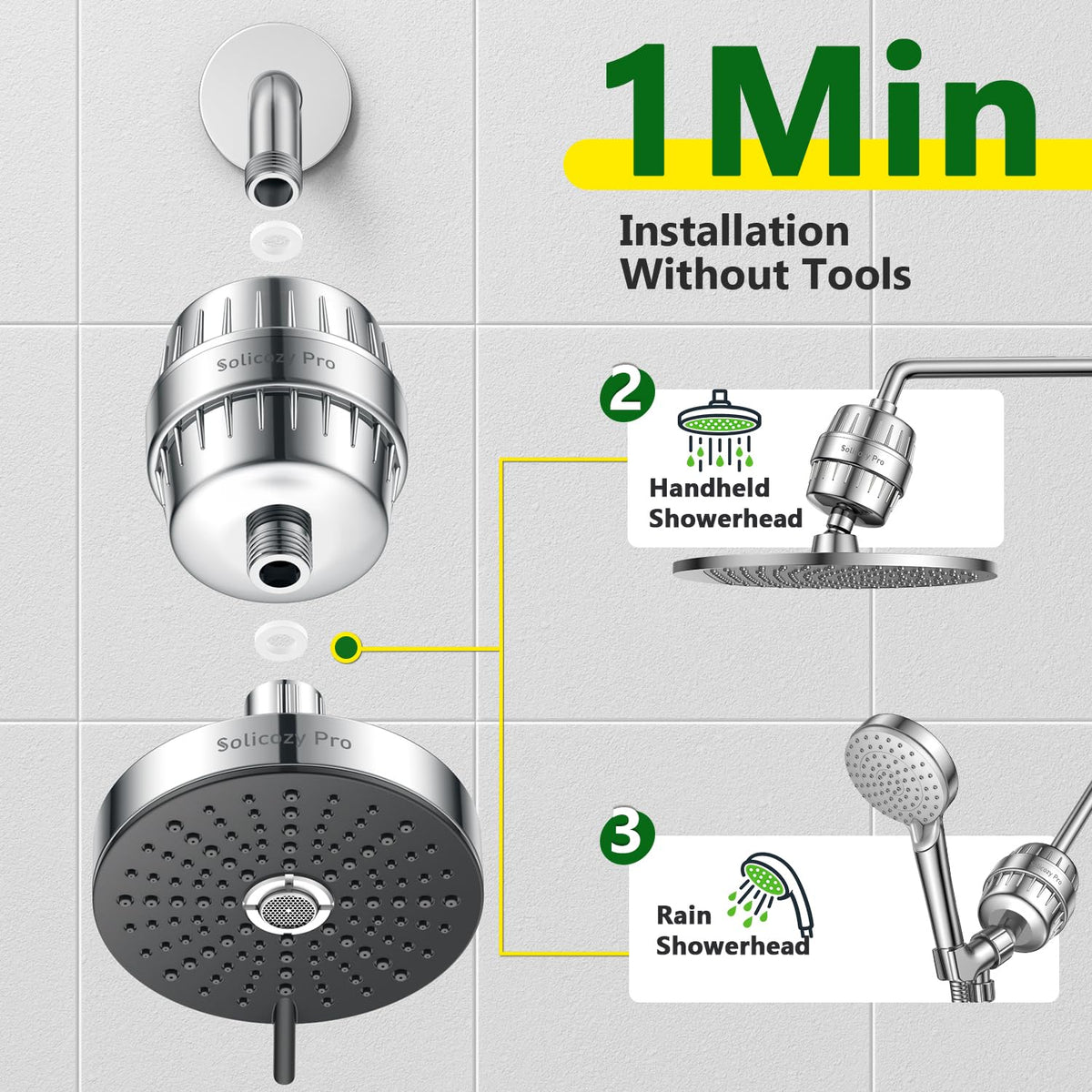 Shower Filter for Hard Water & Shower Water Softener (Silvery white)