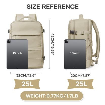 Travel Backpack For Women Men (Khaki / 25 liters)