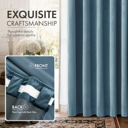 Dark Slate Velvet Curtains 4 Panel Set Back Tab 40 x 84 Inch Long (Dark Slate / 40"W x 84"L (Pack of 4))