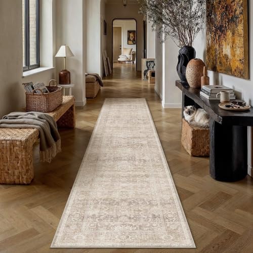 Beige Washable 2x12 Runner Rugs for Hallway Entryway (Retro | Beige / 2' x 12' (Runner))