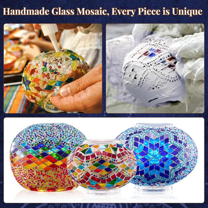 7.2" D Turkish Moroccan Mosaic Hanging Pendant Lamp Plug (Multicolor Wave)