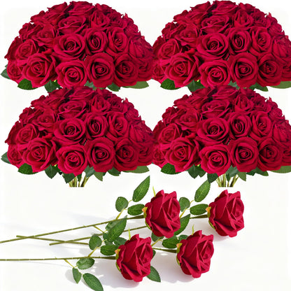 100Pcs Red Roses Artificial Flowers with Stems (Red / 100Pcs)