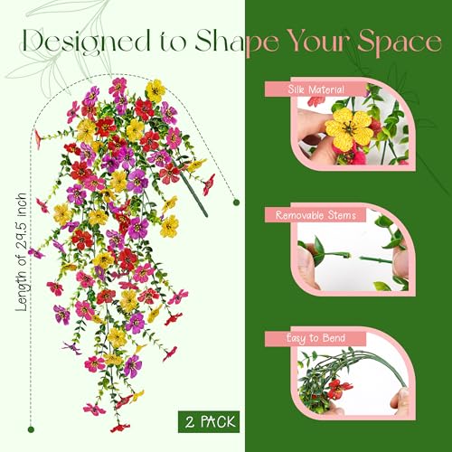 UV Resistant Artificial Hanging Flowers for Outdoors (Colorful)