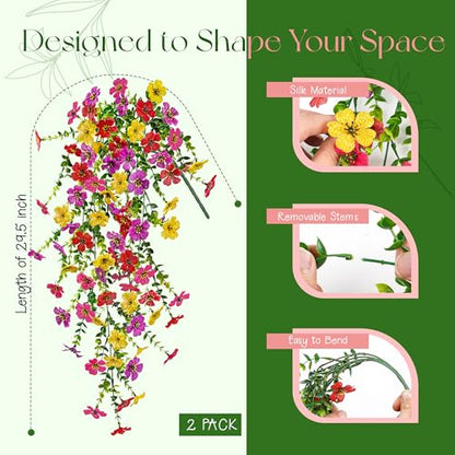 UV Resistant Artificial Hanging Flowers for Outdoors (Colorful)