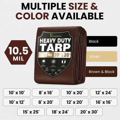 10.5 Mil 15x25 FT Heavy Duty Waterproof Tarps for Outdoor (Brown / 15X25FT)