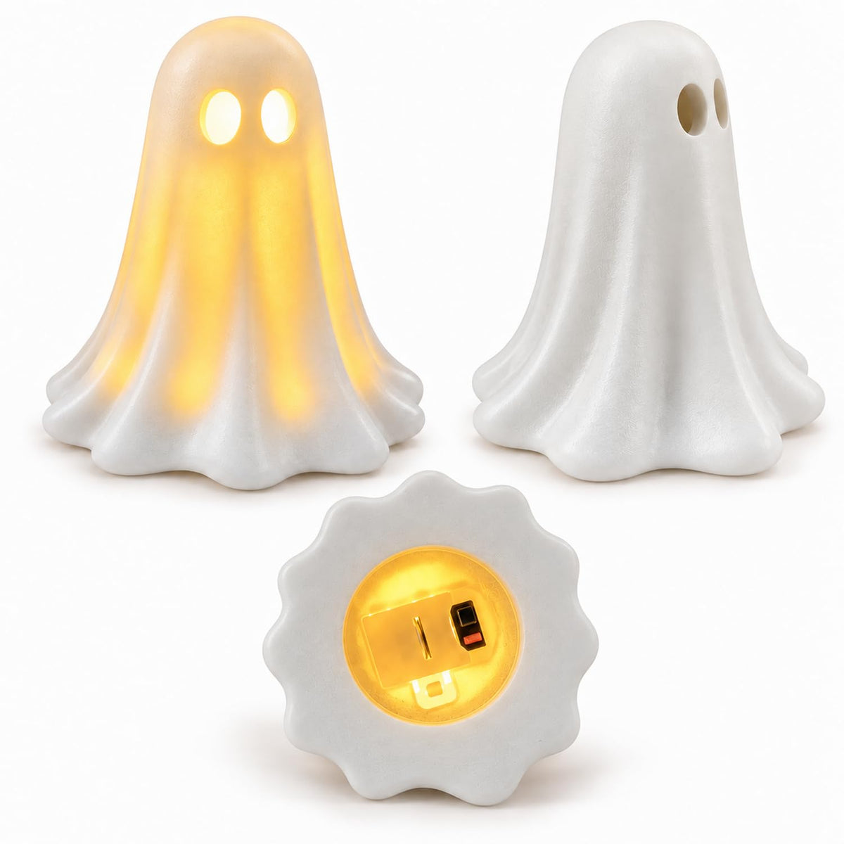Halloween Ghost Statue Cute Night Light Figurine Halloween Desk Ornaments Resin Mini Ghost Sculpture Decoration for Home Holiday Party Desktop Shelf Ornament Gifts (Style 6)