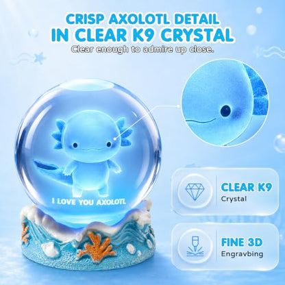 3D Crystal Ball Axolotl Night Light with Resin Base