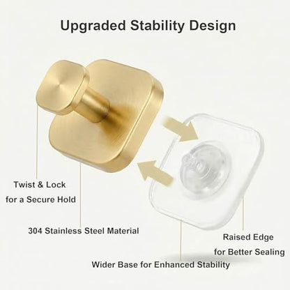 Suction Cup Hooks for Shower (Brushed Gold / 4 Pack)