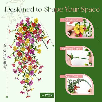 UV Resistant Artificial Hanging Flowers for Outdoors (Colorful)