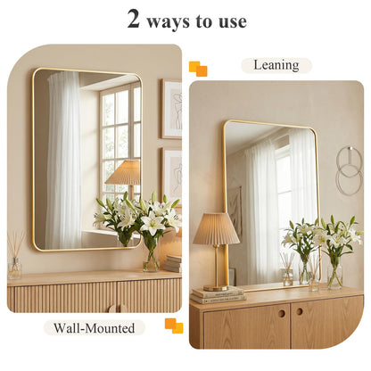 Bathroom Mirror (Gold-round Corner / 30"L x 48"W)