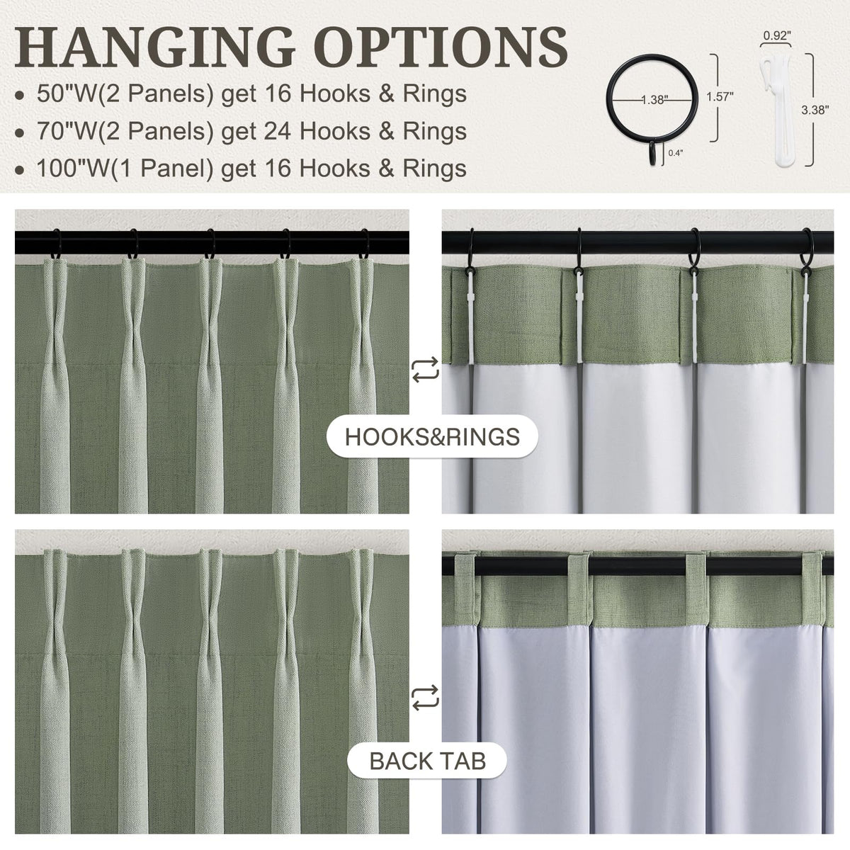 Extra Long 108 Inch Pinch Pleated Blackout Curtains 2 Panels (Sagegreen / 50"W x 108"L (Pack of 2))