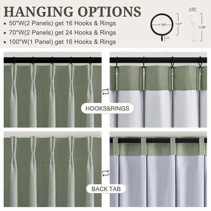 Extra Long 108 Inch Pinch Pleated Blackout Curtains 2 Panels (Sagegreen / 50"W x 108"L (Pack of 2))