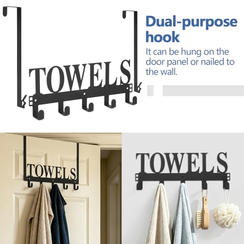 Door Mounted Towel Rack with Hooks for Bathroom