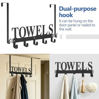 Door Mounted Towel Rack with Hooks for Bathroom