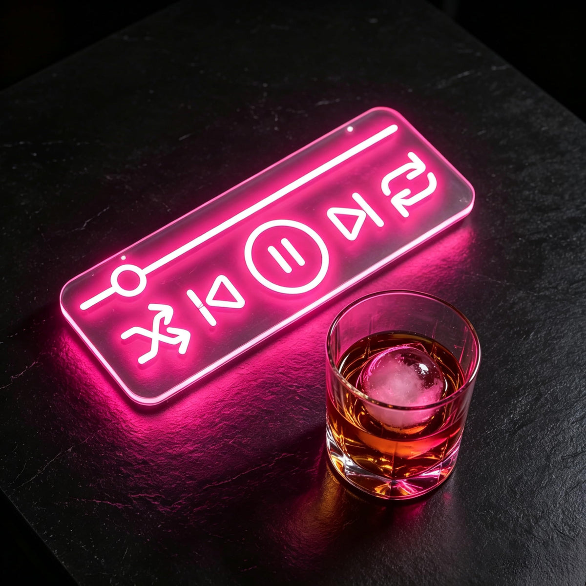 Music Player Neon Sign Bedroom Studio Bar Record Store Decor‑16.4"x5.8" (Media Player Full)