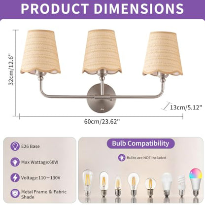 3 Light Boho Rattan Bathroom Vanity Light Fixture