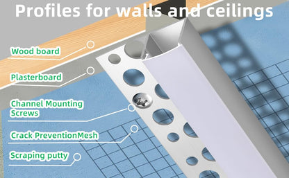 Plaster in Recessed Drywall Led Strip Diffuser Aluminum Channel Profile for LED Strip Trimless Lighting Wall and Ceiling
