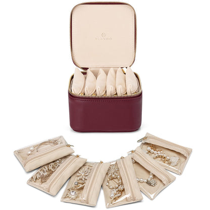 Jewelry Organizers and Storage with 6 Clear Velvet Zipper Poucs (B.6 PCS Red)