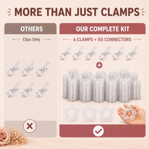 6 Pack Large Balloon Arch Clips with 50 Pcs Balloon Clips for Backdrop