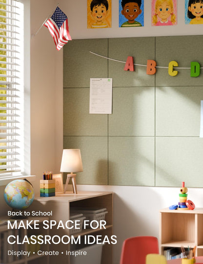 Felt Bulletin Board & Cork Board Alternative 36'' x 24'' (Sage Green / Solid tile 6-pack)
