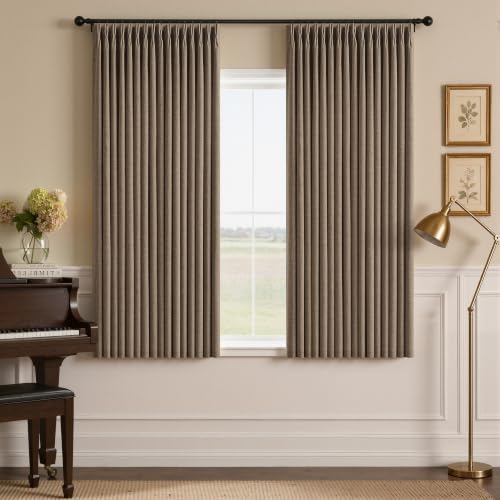 Dark Flax 100% Black Out Pinch Pleated Curtains 63 Inch Long for Bedroom (Dark Flax / 50"W x 63"L (Pack of 2))