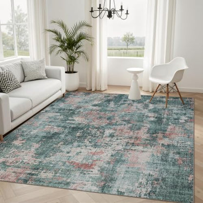 6x9 Washable Area Rug (Pink & Green / 6' x 9' (Rectangular))