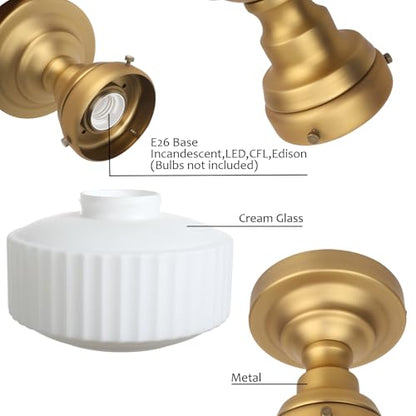 Flush Mount Ceiling Light with 9 Inch Milk Glass Shade