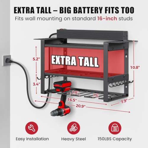 Power Tool Organizer Wall Mount with Charging Station