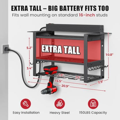 Power Tool Organizer Wall Mount with Charging Station