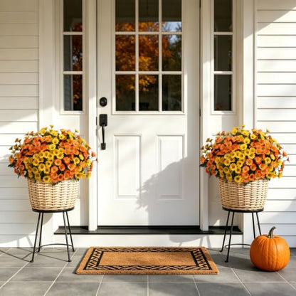 12 Bundles Fake Dasiy Artificial Mums Flowers for Outdoors Decoration (Yellow and Orange)