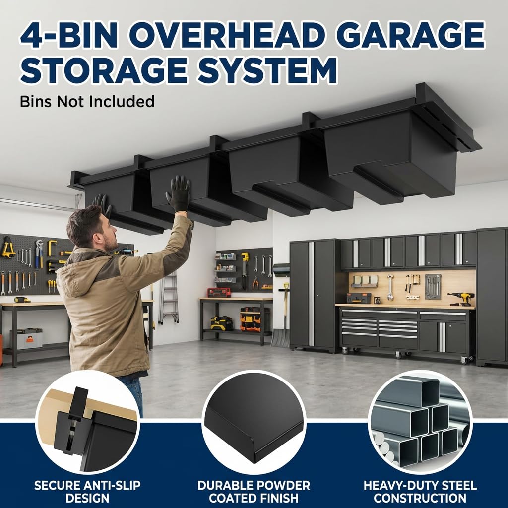 6 Pack Overhead Garage Storage Rack (Black)