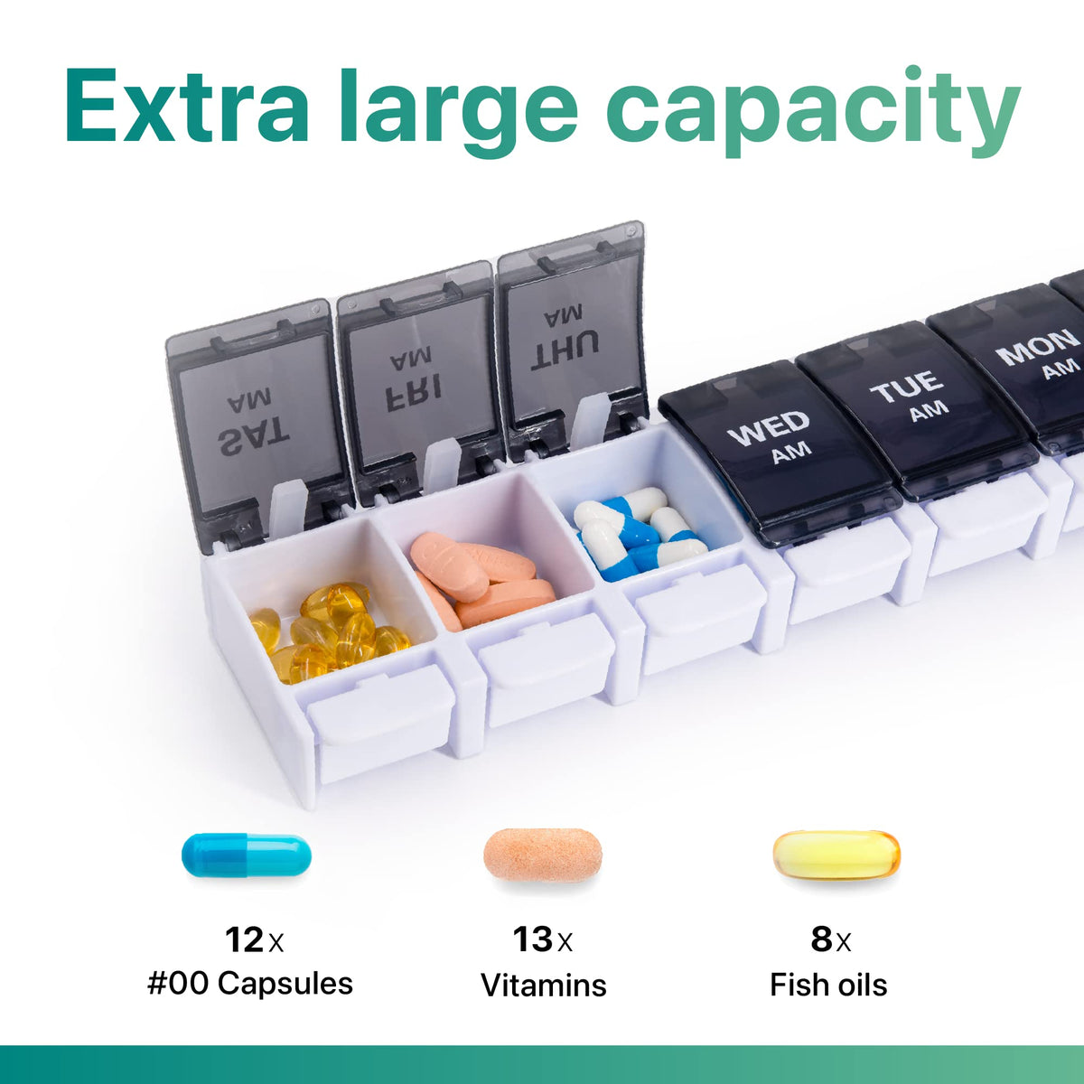 AM PM Weekly 7 Day Pill Organizer (Black (1 Pack))
