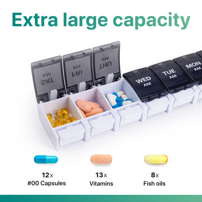 AM PM Weekly 7 Day Pill Organizer (Black (1 Pack))