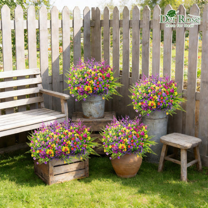 24 Bundles Artificial Flowers Bulk for Outdoors UV Resistant Fake Flowers Spring for Garden Patio Porch Farmhouse Home Window Box Decor（Colourful） (Multi-color)
