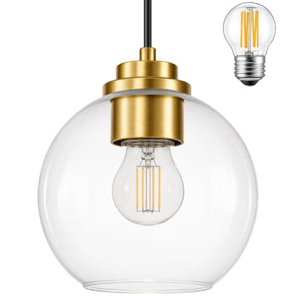 6" Black Globe Pendant Light Ribbed Glass Pendant Lights Kitchen Island Height Adjustable Mid